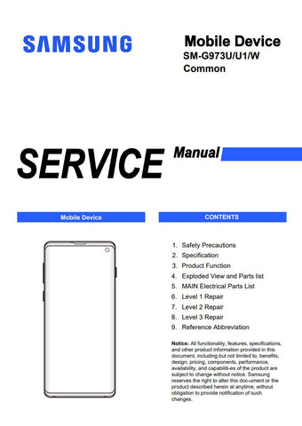 Unlock the full potential of your Samsung Galaxy S10 with our comprehensive Service Manual (SM-G973U, SM-G973U1, SM-G973W) in PDF format. This essential guide provides detailed instructions, troubleshooting tips, and technical specifications to help you maintain and repair your device with confidence. Whether you're a tech enthusiast or a professional technician, this manual is your go-to resource for ensuring optimal performance and longevity of your smartphone. Don't miss out on the opportunity to enhance