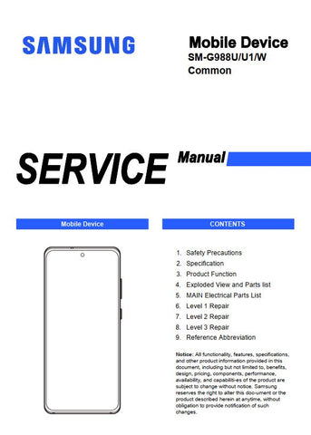 Unlock the full potential of your Samsung Galaxy S20 Ultra 5G with our comprehensive service manual (SM-G988U, SM-G988U1, SM-G988W) in PDF format. This essential guide provides detailed instructions, troubleshooting tips, and maintenance advice to ensure your device operates at peak performance. Whether you're a tech enthusiast or a casual user, this manual is designed to enhance your understanding and usage of your smartphone, making it an invaluable resource for any Galaxy S20 Ultra owner. Download your c