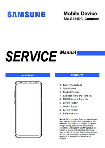 Unlock the full potential of your Samsung Galaxy S8+ with our comprehensive service manual (SM-G955D, SM-G955J) in PDF format. This essential guide provides detailed instructions, troubleshooting tips, and maintenance procedures to ensure your device operates at its best. Whether you're a tech enthusiast or a professional technician, this manual is designed to enhance your understanding and repair capabilities, making it an invaluable resource for anyone looking to extend the life of their smartphone. Downl