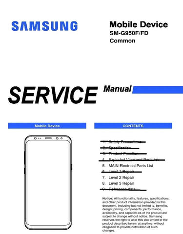 Unlock the full potential of your Samsung Galaxy S8 (SM-G950F) with our comprehensive service manual in PDF format. This essential guide provides detailed instructions, troubleshooting tips, and repair procedures, ensuring you can maintain and optimize your device with ease. Perfect for both professionals and DIY enthusiasts, this manual empowers you to tackle any issue confidently, saving you time and money on repairs. Download your copy today and take control of your smartphone's performance!