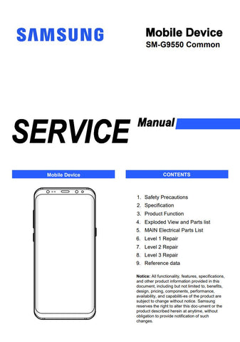 Unlock the full potential of your Samsung Galaxy S8+ with our comprehensive service manual (SM-G9550) in PDF format. This essential guide provides detailed instructions, troubleshooting tips, and maintenance procedures to ensure your device operates at its best. Whether you're a tech enthusiast or a professional technician, this manual is designed to help you navigate repairs and enhancements with ease, making it a must-have resource for anyone looking to extend the life of their smartphone. Download your c