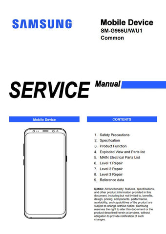  Unlock the full potential of your Samsung Galaxy S8+ with our comprehensive Service Manual (SM-G955U, SM-G955W, SM-G955U1) in PDF format. This essential guide provides detailed instructions, troubleshooting tips, and repair procedures to help you maintain and optimize your device effortlessly. Whether you're a tech enthusiast or a professional technician, this manual is your go-to resource for ensuring your Galaxy S8+ runs smoothly and efficiently. Don't miss out on the opportunity to enhance your smartpho