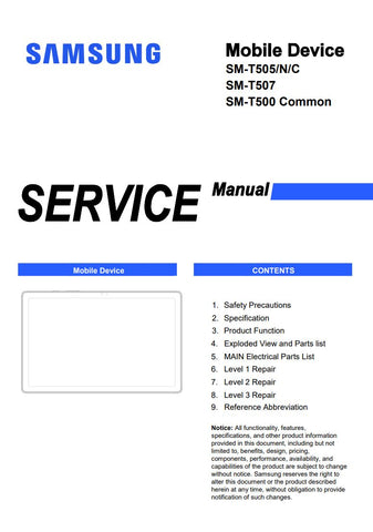 Unlock the full potential of your Samsung Galaxy Tab A7 with our comprehensive service manual (models SM-T505, SM-T505N, SM-T505C, SM-T507, SM-T500) available in a convenient PDF format. This essential guide provides detailed instructions, troubleshooting tips, and maintenance advice to ensure your device operates at its best. Whether you're a tech enthusiast or a professional, this manual is your go-to resource for maximizing performance and longevity. Don't miss out on the opportunity to enhance your tabl