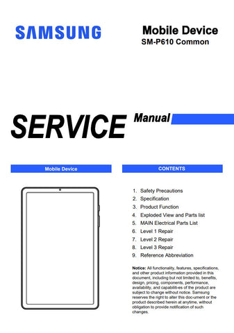 Unlock the full potential of your Samsung Galaxy Tab S6 Lite with our comprehensive Service Manual (SM-P610) in PDF format. This essential guide provides detailed instructions, troubleshooting tips, and maintenance procedures to ensure your device operates at its best. Perfect for both tech enthusiasts and everyday users, this manual empowers you to tackle repairs and enhancements with confidence, saving you time and money. Download your copy today and take control of your tablet experience!