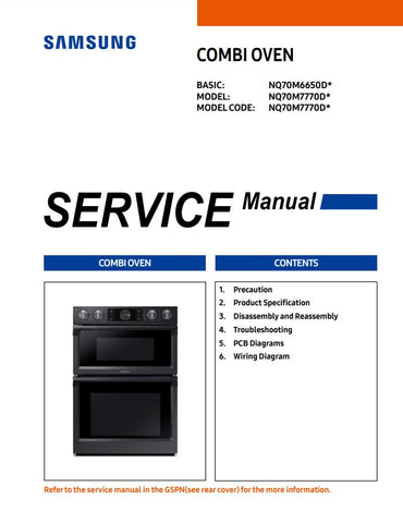 Discover the comprehensive SAMSUNG NQ70M6650DS, NQ70M7770DSAA, NQ70M6650D, NQ70M7770D, and NQ70M7770D Service Manual PDF file, your essential guide for troubleshooting and maintaining your Samsung microwave oven. This detailed manual provides step-by-step instructions, wiring diagrams, and essential service tips to ensure your appliance operates at peak performance. Perfect for technicians and DIY enthusiasts alike, this PDF file is a valuable resource that empowers you to tackle repairs with confidence and