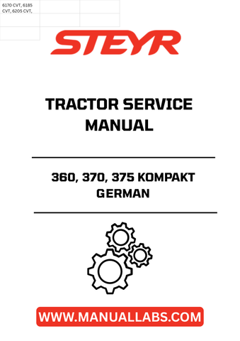 Unlock the full potential of your STEYR 360, 370, and 375 Kompakt tractors with the comprehensive Service Manual (6-84340). This essential guide is designed to provide you with detailed insights into maintenance, troubleshooting, and repair, ensuring your tractor operates at peak performance.