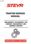 Unlock the full potential of your STEYR 360, 370, 375, 485, and 495 KOMPAKT tractors with the comprehensive Service Manual - 6-84310. This essential guide is designed to provide you with detailed insights into maintenance, troubleshooting, and repair procedures, ensuring your machinery operates at peak performance.