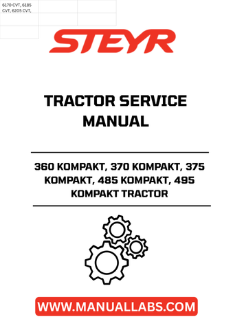 Unlock the full potential of your STEYR 360, 370, 375, 485, and 495 KOMPAKT tractors with the comprehensive Service Manual - 6-84310. This essential guide is designed to provide you with detailed insights into maintenance, troubleshooting, and repair procedures, ensuring your machinery operates at peak performance.