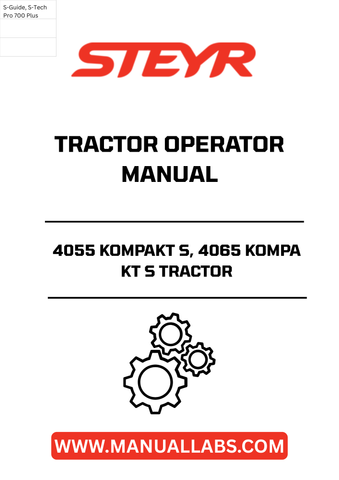 Enhance your operational efficiency with the STEYR 4055 KOMPAKT S and 4065 KOMPAKT S Tractor Operator Manual. This comprehensive guide is designed to provide you with essential information and insights to maximize the performance of your tractor. With clear instructions and detailed illustrations, you’ll navigate your machine’s features with ease.