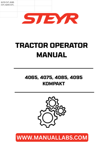 Enhance your farming efficiency with the STEYR 4065, 4075, 4085, 4095 Kompakt Tractor Operator Manual. This comprehensive guide is designed to provide you with all the essential information needed to operate and maintain your tractor effectively. With clear instructions and detailed illustrations, you can ensure optimal performance and longevity of your equipment.
