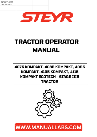 Enhance your operational efficiency with the STEYR 4075, 4085, 4095, 4105, and 4115 KOMPAKT ECOTECH Tractor Operator Manual. This comprehensive guide is specifically designed for Stage IIIB tractors, ensuring you have all the essential information at your fingertips to maximize performance and productivity.