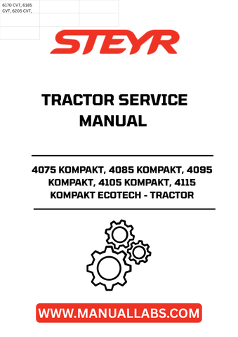 Discover the ultimate resource for maintaining your STEYR 4075, 4085, 4095, 4105, and 4115 KOMPAKT tractors with the comprehensive ECOTECH Service Manual (Part No. 48115389). This manual is meticulously designed to provide you with detailed insights and step-by-step instructions, ensuring that your tractor operates at peak performance.