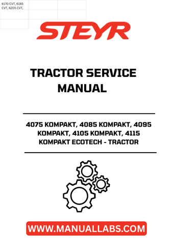Discover the ultimate resource for maintaining your STEYR 4075, 4085, 4095, 4105, and 4115 KOMPAKT ECOTECH tractors with the comprehensive Tractor Service Manual (Part No. 48115391). This manual is meticulously designed to provide you with detailed insights into the operation, maintenance, and repair of your tractor, ensuring optimal performance and longevity.