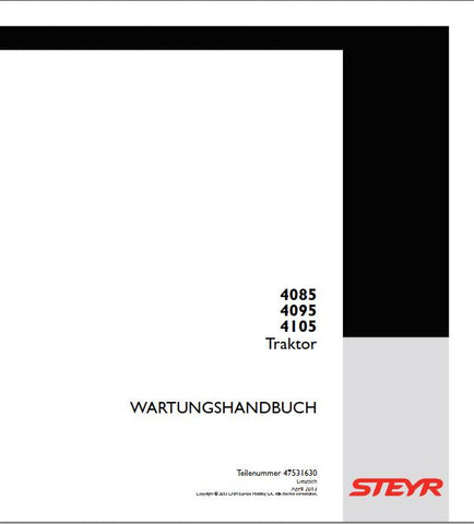 Discover the ultimate resource for maintaining your STEYR 4085, 4095, and 4105 tractors with the comprehensive Workshop Manual (47531630) in PDF format. This manual is meticulously designed to provide you with detailed instructions, diagrams, and troubleshooting tips, ensuring that you can keep your machinery running smoothly and efficiently.