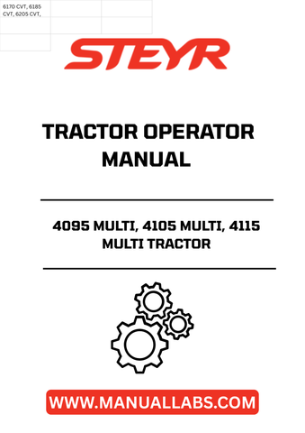 Enhance your operational efficiency with the STEYR 4095 MULTI, 4105 MULTI, and 4115 MULTI Tractor Operator Manual. This comprehensive guide is designed to provide you with essential information and insights to maximize the performance of your tractor. With clear instructions and detailed illustrations, you can easily navigate through maintenance, troubleshooting, and operational procedures.