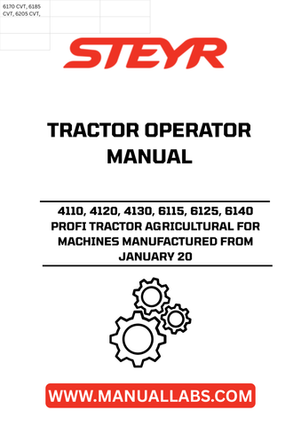 Introducing the STEYR PROFI Tractor Operator Manual, specifically designed for models 4110, 4120, 4130, 6115, 6125, and 6140 manufactured from January 2020 onwards. This comprehensive guide is essential for maximizing the performance and longevity of your agricultural machinery, ensuring you get the most out of your investment.