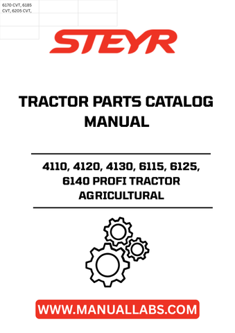 Discover the ultimate resource for your STEYR PROFI tractors with the comprehensive Parts Catalog Manual, specifically designed for models 4110, 4120, 4130, 6115, 6125, and 6140. This manual, with the part number 84240305, provides detailed diagrams and specifications to ensure you have all the information needed for efficient maintenance and repairs.