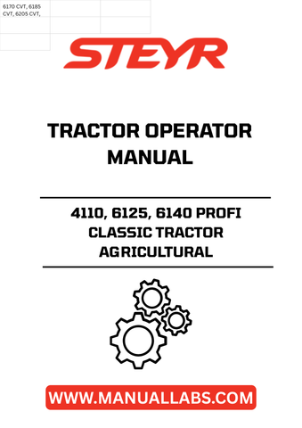 Unlock the full potential of your STEYR 4110, 6125, and 6140 Profi Classic tractors with the comprehensive Operator Manual (Part No. 84265582). This essential guide is designed to enhance your understanding of your tractor's features, ensuring you operate it safely and efficiently.