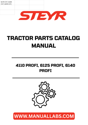 Discover the ultimate resource for maintaining and repairing your STEYR 4110 PROFI, 6125 PROFI, and 6140 PROFI tractors with the comprehensive Parts Catalog Manual (84155210). This essential guide provides detailed diagrams and part numbers, ensuring you can easily identify and source the components you need for optimal performance.