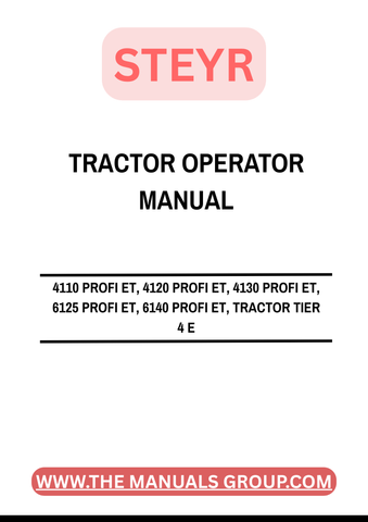 Enhance your operational efficiency with the STEYR 4110, 4120, 4130, 6125, and 6140 PROFI ET Tractor Tier 4 E Operator Manual (Part No. 84484510). This comprehensive guide is designed to provide you with essential information on the features, maintenance, and optimal usage of your tractor, ensuring you get the most out of your investment. With clear instructions and detailed illustrations, this manual empowers you to tackle any task with confidence, making it an indispensable resource for both seasoned
