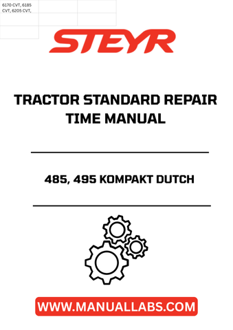 Discover the essential STEYR 485, 495 Kompakt Dutch Tractor Standard Repair Times Manual - 6-93050, your go-to resource for efficient maintenance and repair. This comprehensive manual provides detailed standard repair times, ensuring you can keep your tractor running smoothly and effectively.