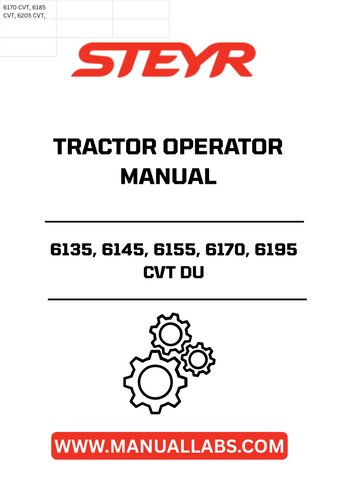 Enhance your operational efficiency with the STEYR 6135, 6145, 6155, 6170, 6195 CVT Tractor Operator Manual. This comprehensive guide is designed specifically for your STEYR tractor models, ensuring you have all the essential information at your fingertips. With clear instructions and detailed diagrams, you can easily navigate the features and functionalities of your tractor.