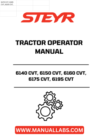 Enhance your operational efficiency with the STEYR 6140 CVT, 6150 CVT, 6160 CVT, 6175 CVT, and 6195 CVT Tractor Operator Manual. This comprehensive guide is designed to provide you with essential information and insights to maximize the performance of your tractor. With clear instructions and detailed illustrations, you can easily navigate the features and functionalities of your machine.