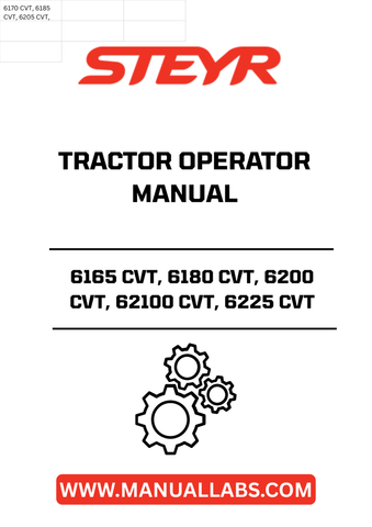 Discover the essential STEYR 6165 CVT, 6180 CVT, 6200 CVT, 62100 CVT, and 6225 CVT Tractor Operator Manual (Part No. 84265721). This comprehensive guide is designed to enhance your operational efficiency and ensure you get the most out of your tractor. With detailed instructions and clear illustrations, it covers everything from basic operation to advanced features.