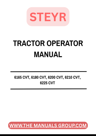 Enhance your operational efficiency with the STEYR 6165 CVT, 6180 CVT, 6200 CVT, 6210 CVT, and 6225 CVT Tractor Operator Manual. This comprehensive guide is designed to provide you with essential information and insights to maximize the performance of your tractor. With clear instructions and detailed illustrations, you can easily navigate the features and functionalities of your machine.