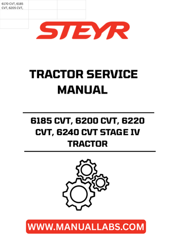 Ensure your STEYR 6185 CVT, 6200 CVT, 6220 CVT, and 6240 CVT Stage IV tractors are always operating at peak performance with the comprehensive service manual (part number 47950221). This essential guide provides detailed instructions and specifications, making maintenance and repairs straightforward and efficient.