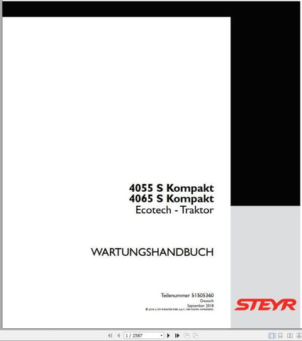 Discover the essential STEYR Agricultural Tractor 4055S and 4065S Compact Ecotech Maintenance Manual, now available in a convenient PDF format. This comprehensive guide is designed to help you maintain your tractor efficiently, ensuring optimal performance and longevity.