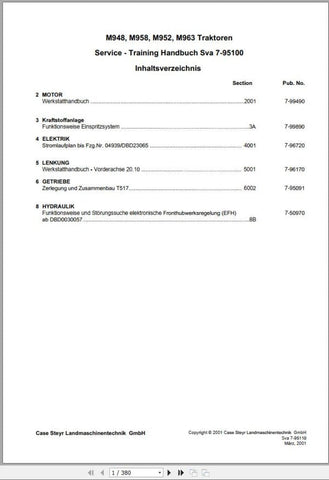 Unlock the full potential of your STEYR Agricultural Tractor with the comprehensive Service Training Manual for models M948, M958, M952, and M953. This PDF file is an essential resource for both seasoned professionals and new operators, providing detailed insights into maintenance, troubleshooting, and operational best practices.