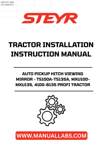 Enhance your tractor's functionality with the STEYR Auto Pickup Hitch Viewing Mirror, designed specifically for models TS100A-TS135A, MXU100-MXU135, and 4100-6135 Profi. This essential accessory provides a clear view of your hitching area, ensuring safe and efficient operation during loading and unloading tasks.