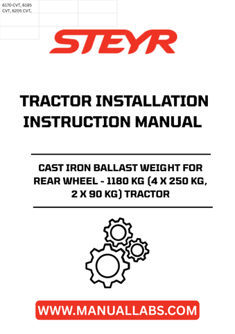 Enhance your tractor's stability and performance with the STEYR Cast Iron Ballast Weight for Rear Wheel. Weighing a total of 1180 kg, this robust ballast system includes four 250 kg weights and two 90 kg weights, designed to provide optimal balance and traction for your agricultural tasks.