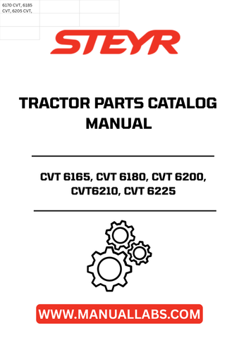Discover the ultimate resource for maintaining and repairing your STEYR CVT 6165, CVT 6180, CVT 6200, CVT 6210, and CVT 6225 tractors with the comprehensive Parts Catalog Manual (84150354). This essential guide provides detailed diagrams and part numbers, ensuring you can easily identify and source the components you need to keep your machinery running smoothly.