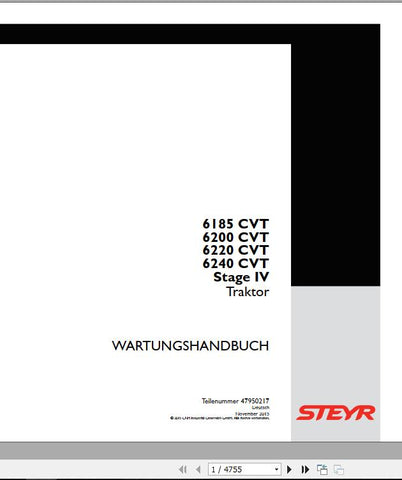 Unlock the full potential of your STEYR CVT Stage IV Tractor with the comprehensive Workshop Manual (Part Number: 47950217). This PDF file is an essential resource for both seasoned mechanics and DIY enthusiasts, providing detailed insights into maintenance, troubleshooting, and repair procedures tailored specifically for your tractor model.