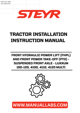 Enhance your STEYR tractor's capabilities with the Front Hydraulic Power Lift (FHPL) and Front Power Take-Off (PTO) system, designed specifically for LUXXUM 100-120, 4100, 4110, and 4120 models. This advanced system allows for seamless integration of front-mounted implements, providing you with the versatility needed for a variety of agricultural tasks.