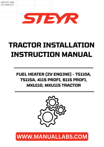 Introducing the STEYR Fuel Heater for 2V Engines, designed specifically for models TS110A, TS115A, 4115 PROFI, 6115 PROFI, MXU110, and MXU115. This essential component ensures optimal engine performance by providing reliable heating, allowing for smoother starts and improved fuel efficiency, especially in colder conditions.