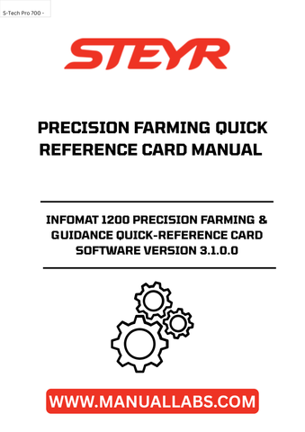 Introducing the STEYR Infomat 1200 Precision Farming & Guidance Quick-Reference Card, Software Version 3.1.0.0. This essential manual, part number 91726498, is designed to enhance your farming efficiency by providing quick access to vital information and features of your precision farming system.
