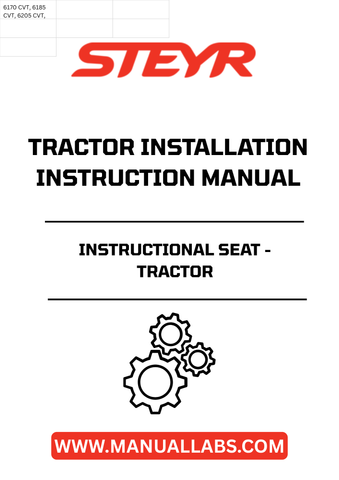 Enhance your STEYR tractor experience with the STEYR Instructional Seat Installation Instructions Manual (Part No. 82998953). This comprehensive guide provides clear, step-by-step instructions to ensure a seamless installation process, allowing you to maximize comfort and functionality while operating your tractor.