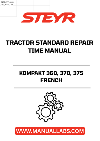 Enhance your maintenance routine with the STEYR KOMPAKT 360, 370, 375 French Tractor Standard Repair Times Manual. This comprehensive guide is designed specifically for these models, providing you with accurate repair times and essential information to keep your tractor running smoothly.