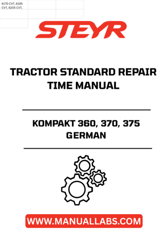 Enhance your maintenance efficiency with the STEYR KOMPAKT 360, 370, 375 German Tractor Standard Repair Times Manual. This comprehensive guide is designed specifically for these models, providing you with accurate repair times and procedures to keep your tractor running smoothly.