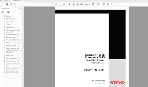Unlock the full potential of your STEYR KOMPAKT 4055S and 4065S ECOTECH tractors with the comprehensive service manual (47772190) available in PDF format. This essential guide provides detailed insights into maintenance, troubleshooting, and repair procedures, ensuring your machinery operates at peak performance.