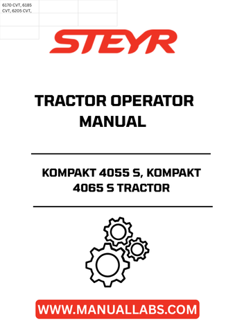 Enhance your operational efficiency with the STEYR KOMPAKT 4055 S and KOMPAKT 4065 S Tractor Operator Manual. This comprehensive guide is designed to provide you with essential information and insights to maximize the performance of your tractor. With clear instructions and detailed illustrations, you’ll navigate your machine’s features with ease.