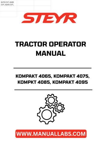 Enhance your farming efficiency with the STEYR KOMPAKT 4065, 4075, 4085, and 4095 Tractor Operator Manual. This comprehensive guide is designed to provide you with essential information and insights to maximize the performance of your tractor. Whether you're a seasoned operator or new to the STEYR brand, this manual is an invaluable resource for understanding your machine's capabilities.