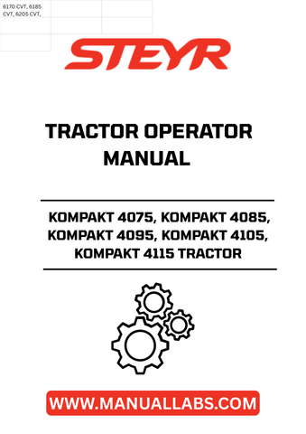 Enhance your operational efficiency with the STEYR KOMPAKT Tractor Operator Manual, specifically designed for models 4075, 4085, 4095, 4105, and 4115. This comprehensive guide provides essential information to help you maximize the performance of your tractor, ensuring you get the most out of your investment.