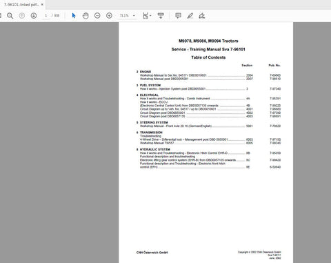 Discover the ultimate resource for maintaining your STEYR M9078, M9086, and M9094 tractors with the comprehensive Service Training Manual (7-96081) in PDF format. This essential guide is designed to provide you with in-depth knowledge and practical insights, ensuring your equipment operates at peak performance.