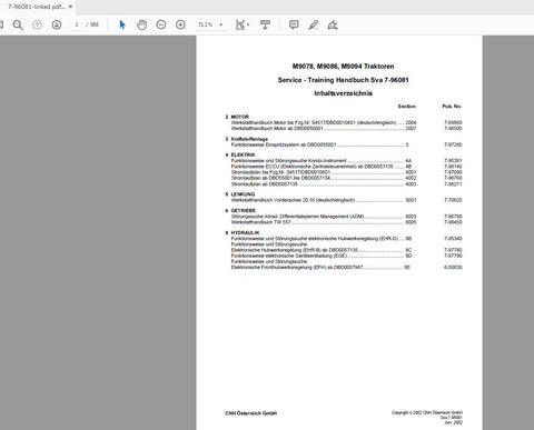 Enhance your tractor maintenance skills with the STEYR M9078, M9086, M9094 Tractor Service Training Manual (7-96081). This comprehensive PDF file is designed for both novice and experienced technicians, providing detailed insights into the operation and servicing of these powerful machines.