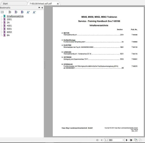 Unlock the full potential of your STEYR M948, M958, M952, and M963 tractors with our comprehensive Service Training Manual (7-95100) in PDF format. This essential guide is designed for both novice and experienced operators, providing detailed insights into maintenance, troubleshooting, and repair procedures tailored specifically for these models.
