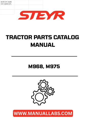 Discover the ultimate resource for maintaining your STEYR M968 and M975 tractors with the STEYR M968, M975 Tractor Parts Catalog Manual - 7-5402. This comprehensive manual is designed to provide you with detailed information on parts, ensuring you have everything you need for efficient repairs and maintenance.